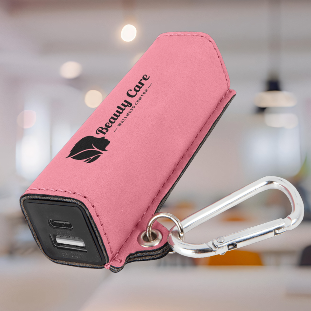 Laserable Leatherette 2200 mAh Power Bank with USB-C Cord