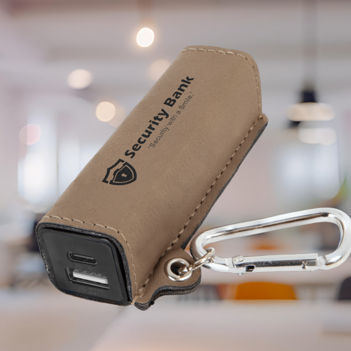 Laserable Leatherette 2200 mAh Power Bank with USB-C Cord