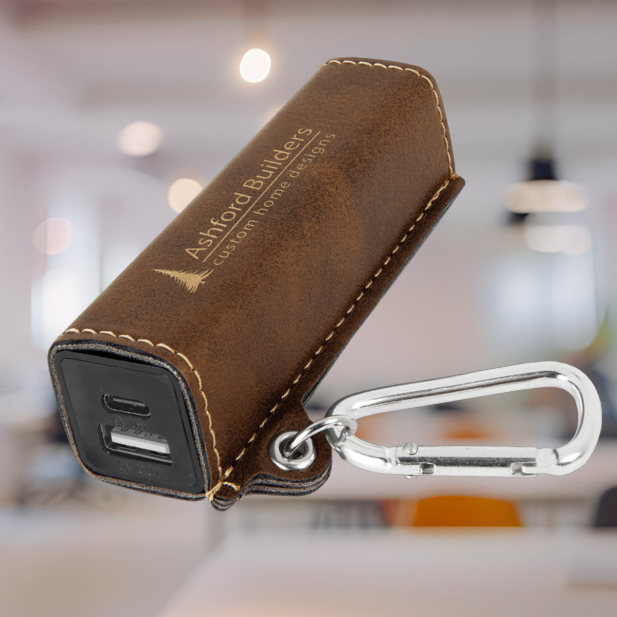 Laserable Leatherette 2200 mAh Power Bank with USB-C Cord