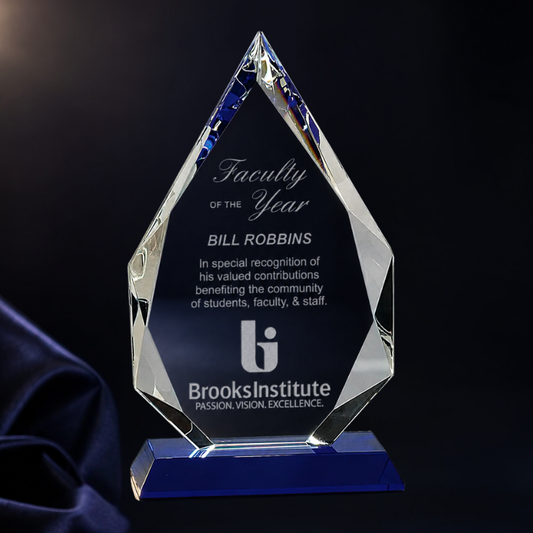 9" Diamond Crystal Award on Blue Pedestal Base