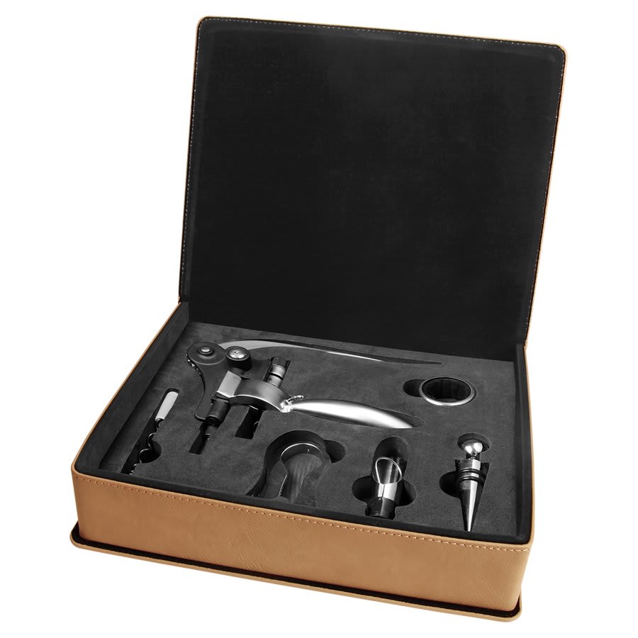 Wine Tool Stainless Steel 5-Piece Gift Set in Leatherette Presentation Box