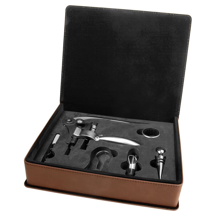 Wine Tool Stainless Steel 5-Piece Gift Set in Leatherette Presentation Box