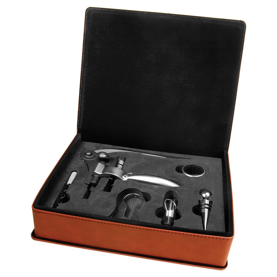 Wine Tool Stainless Steel 5-Piece Gift Set in Leatherette Presentation Box