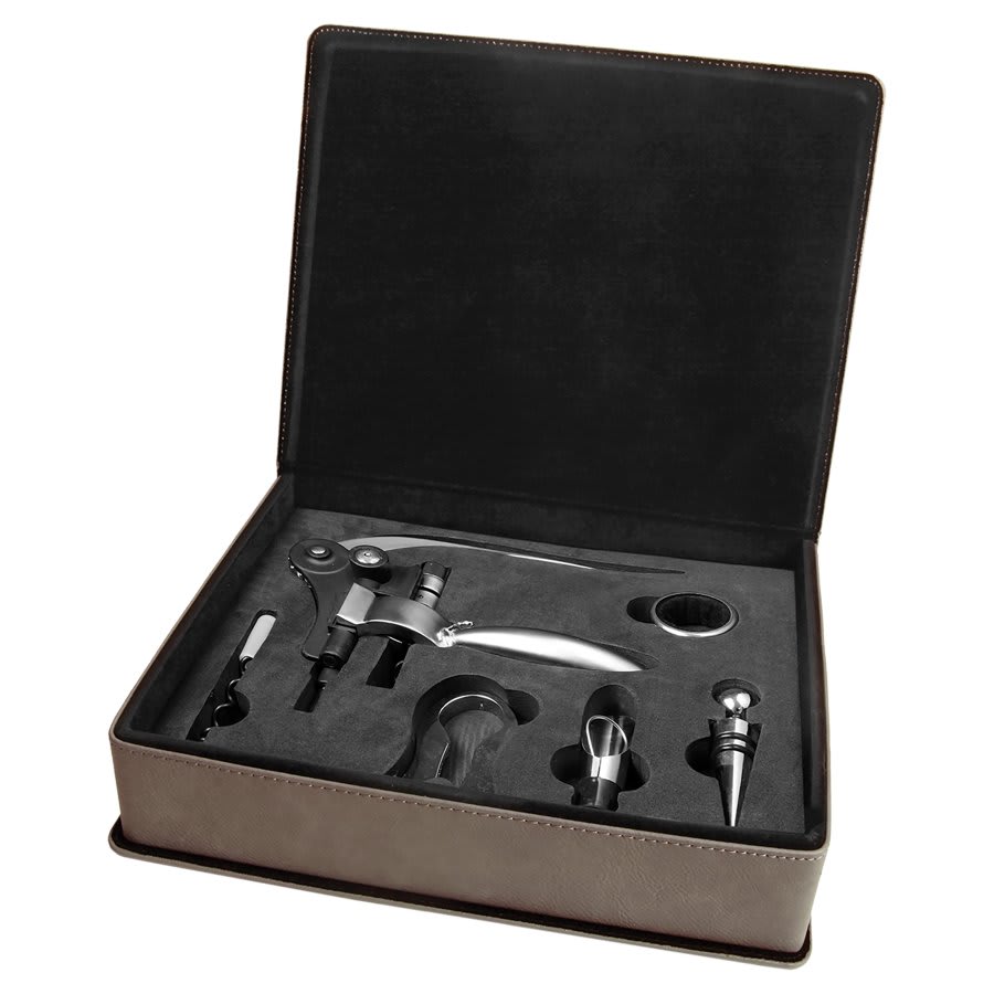 Wine Tool Stainless Steel 5-Piece Gift Set in Leatherette Presentation Box