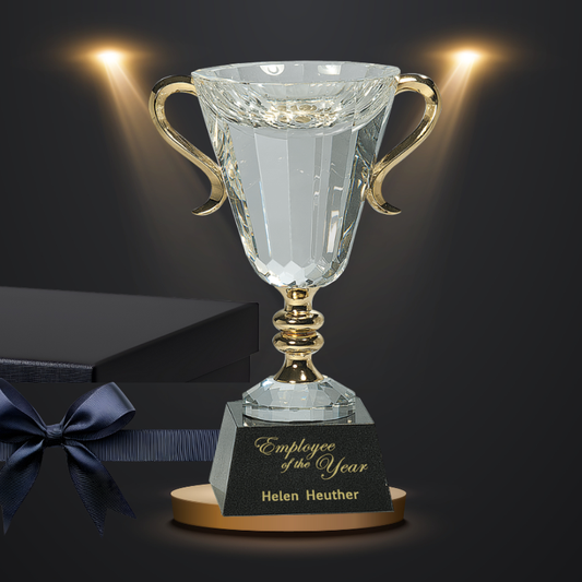 10" Crystal Cup with Gold Handles and Stem