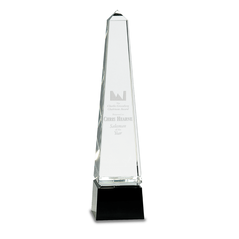 12"x 3" Large Obelisk Crystal on Black Pedestal Base