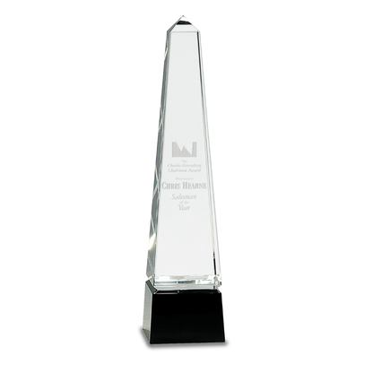 12"x 3" Large Obelisk Crystal on Black Pedestal Base