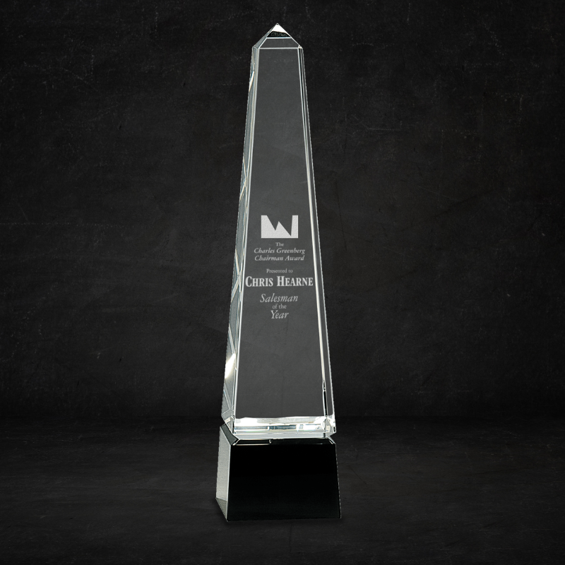 12"x 3" Large Obelisk Crystal on Black Pedestal Base