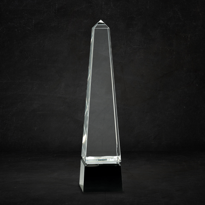 12"x 3" Large Obelisk Crystal on Black Pedestal Base