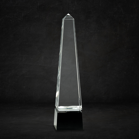 12"x 3" Large Obelisk Crystal on Black Pedestal Base
