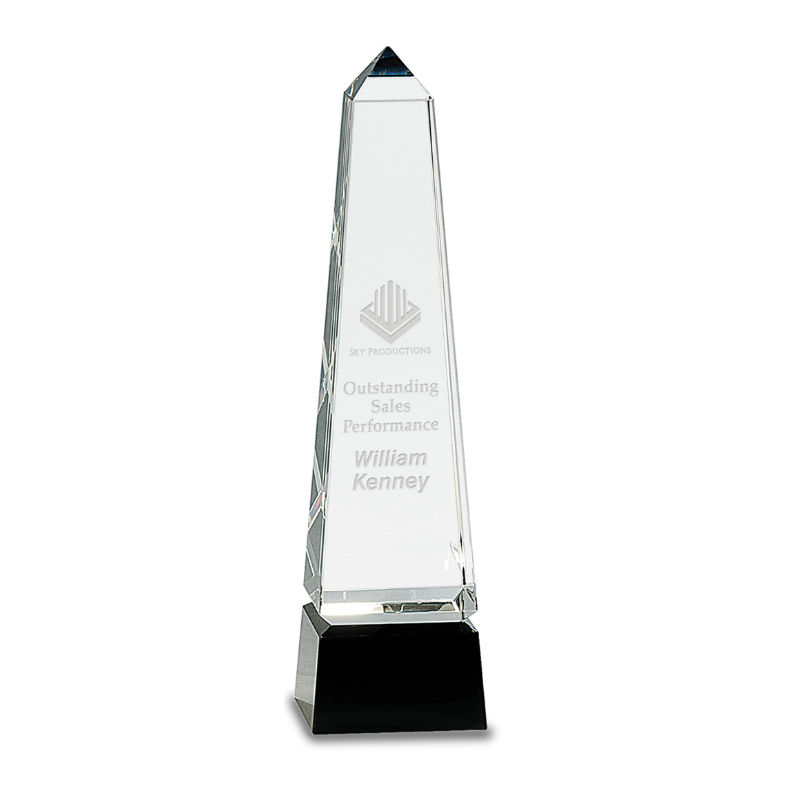 10"x 3" Medium Obelisk Crystal on Black Pedestal Base