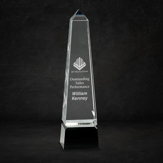 10"x 3" Medium Obelisk Crystal on Black Pedestal Base