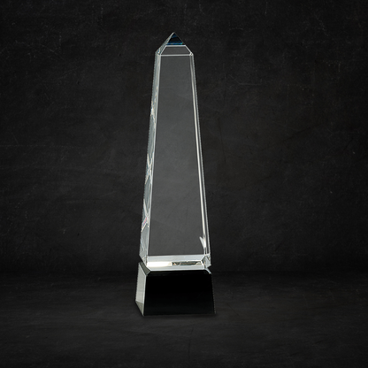 10"x 3" Medium Obelisk Crystal on Black Pedestal Base