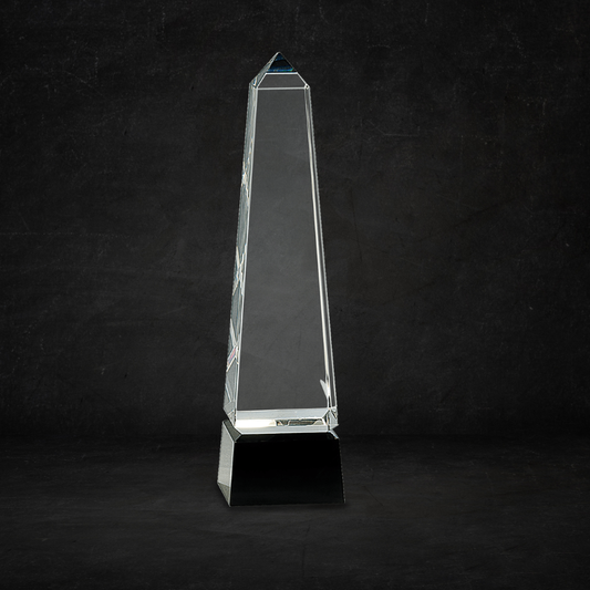 10"x 3" Medium Obelisk Crystal on Black Pedestal Base