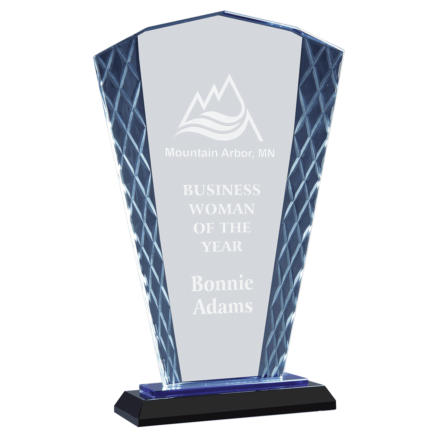 9 1/2" Clear Fan Accent Glass on Blue & Black Reflective Base