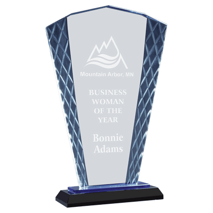 9 1/2" Clear Fan Accent Glass on Blue & Black Reflective Base