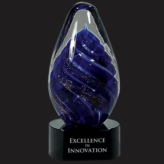 6 1/2" Blue Tear Drop Art Glass