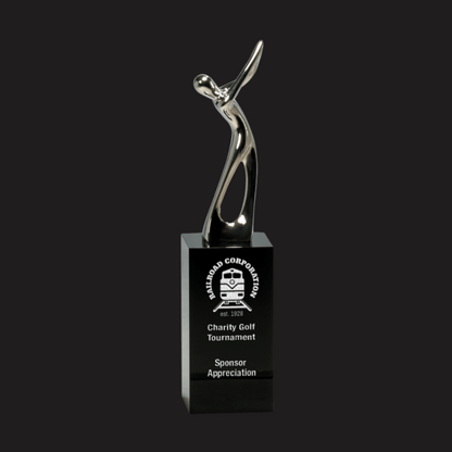 8 1/2" Silver Metal Golf Figure on Black Crystal Pedestal