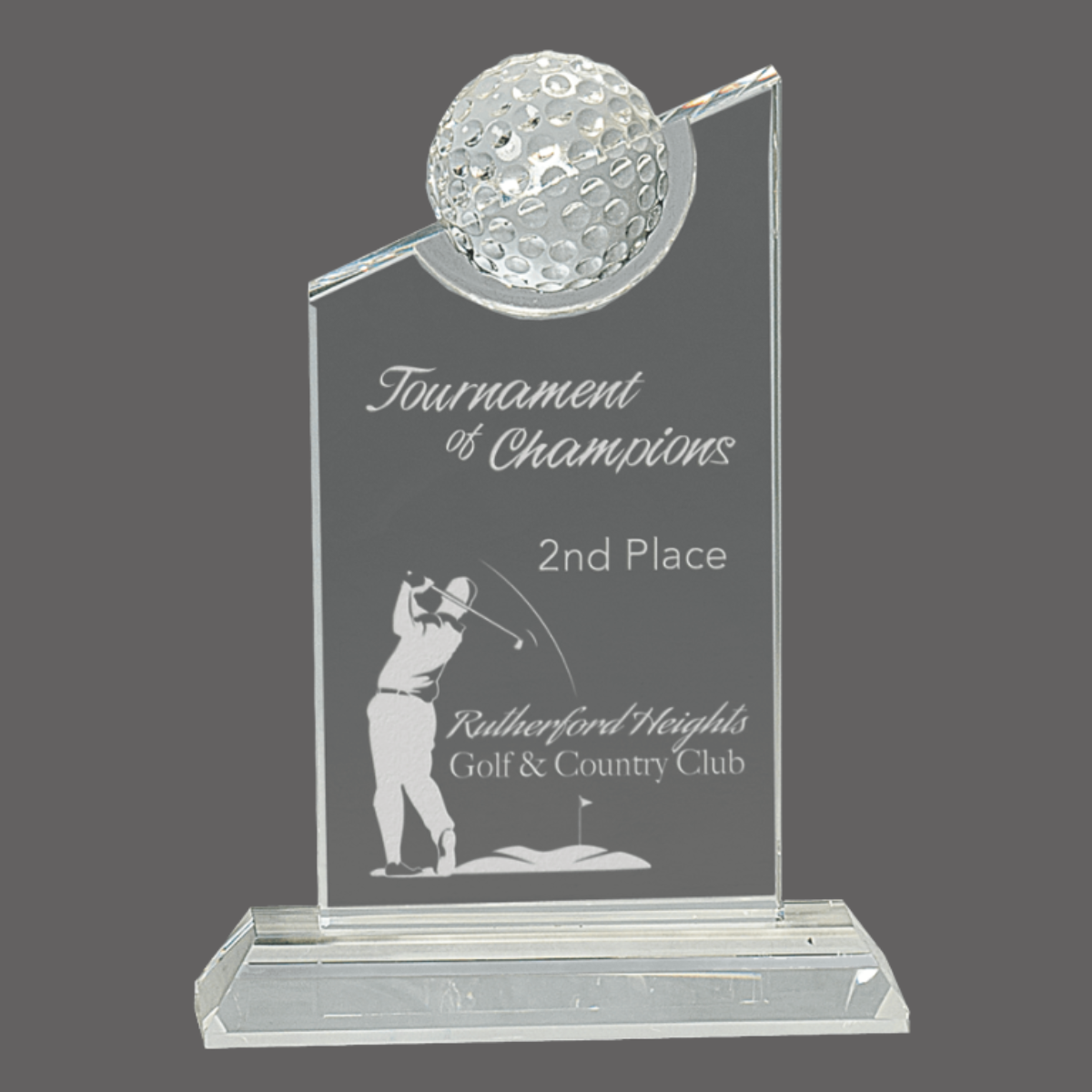 7 1/4"Clear Crystal with Inset Crystal Golf Ball on Clear Base