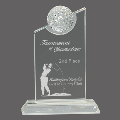 7 1/4"Clear Crystal with Inset Crystal Golf Ball on Clear Base