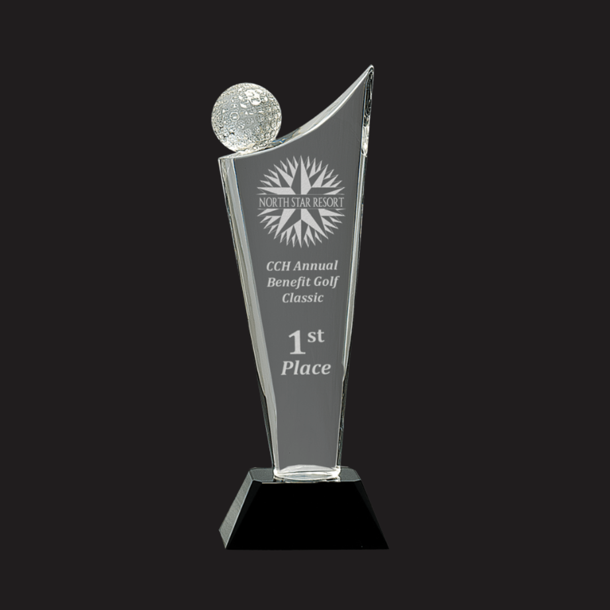 10 3/4" Clear Crystal Golf Wave on Black Pedestal Base