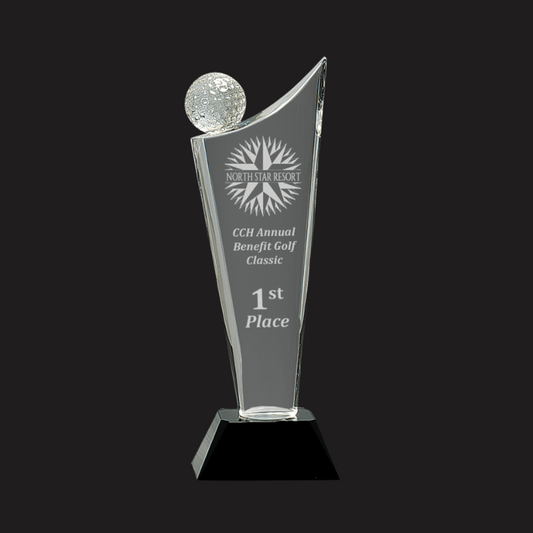10 3/4" Clear Crystal Golf Wave on Black Pedestal Base
