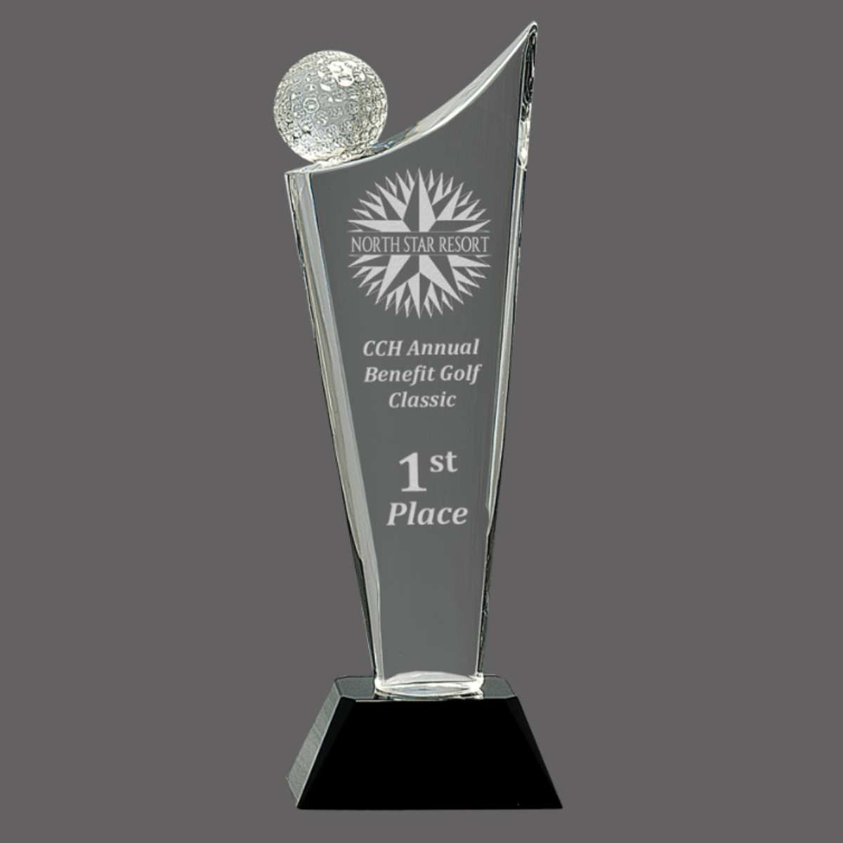 10 3/4" Clear Crystal Golf Wave on Black Pedestal Base
