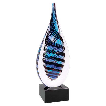 12" Blue, White & Black Twisted Rain Drop