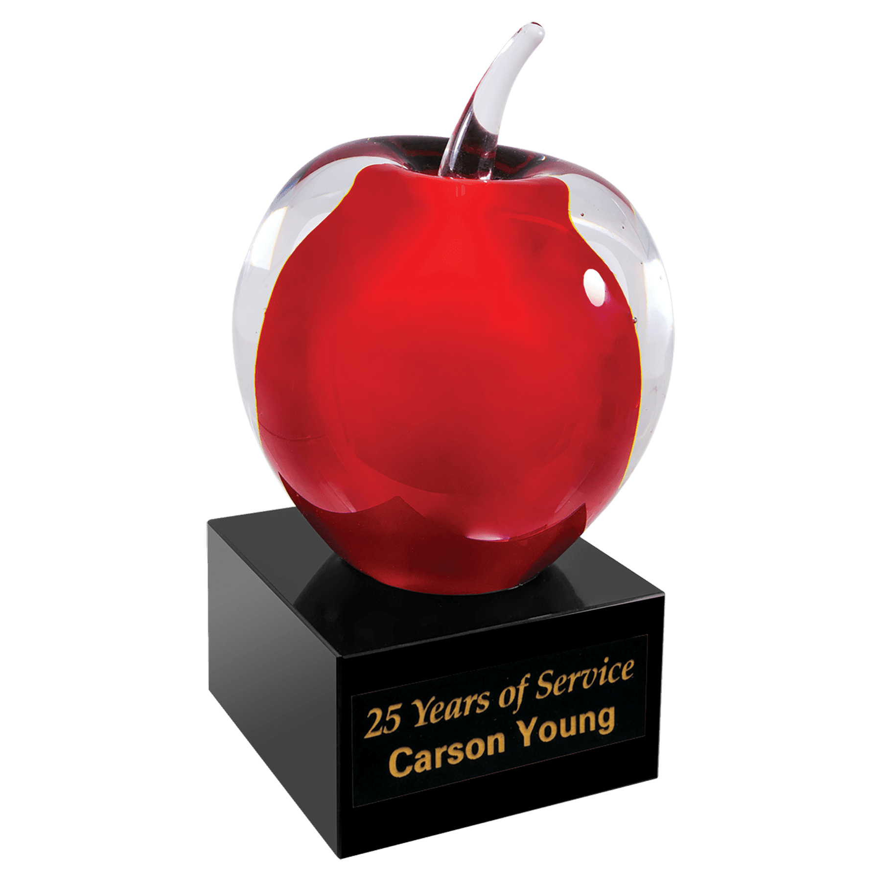 5 3/4"Red and Clear Glass Apple with Black Base