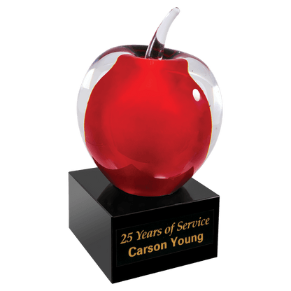 5 3/4"Red and Clear Glass Apple with Black Base