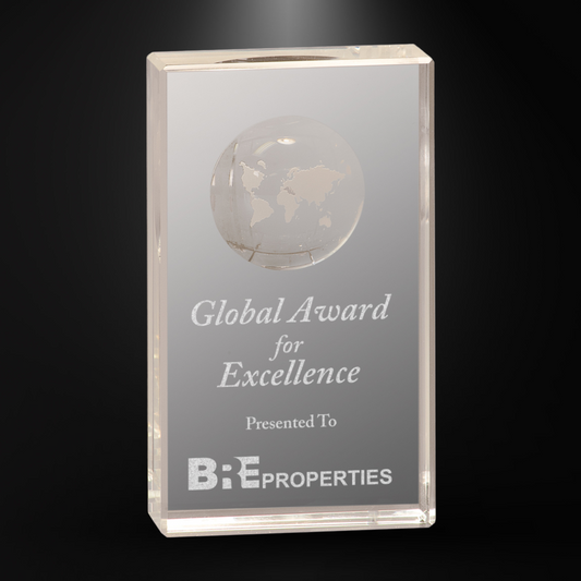 Crystal Clear Rectangle Free Standing with Etched Globe