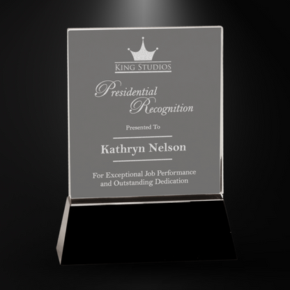 Crystal Clear Rectangle on Rectangular Black Base