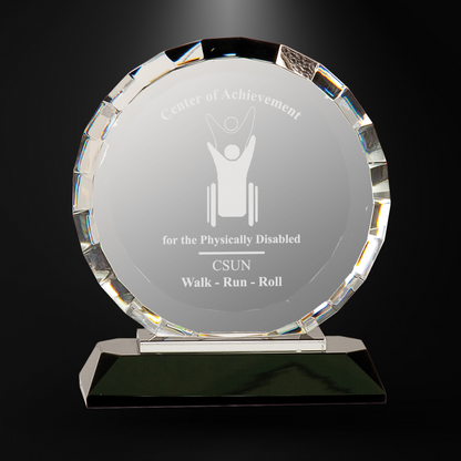 Crystal Clear Round with Accent Standing on Rectangler Black & Crystal Base