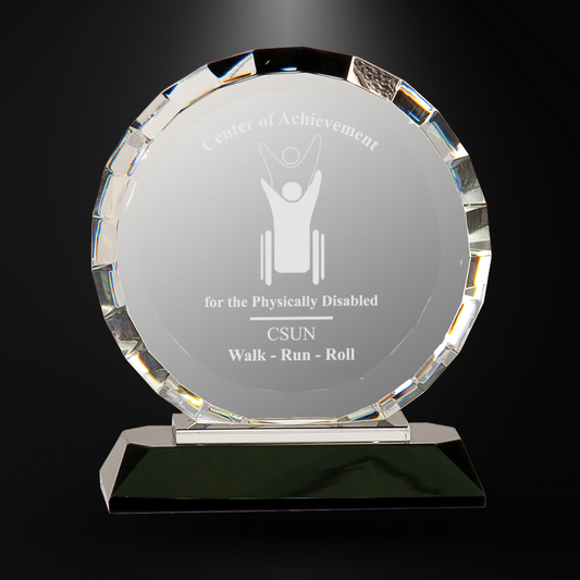 Crystal Clear Round with Accent Standing on Rectangler Black & Crystal Base