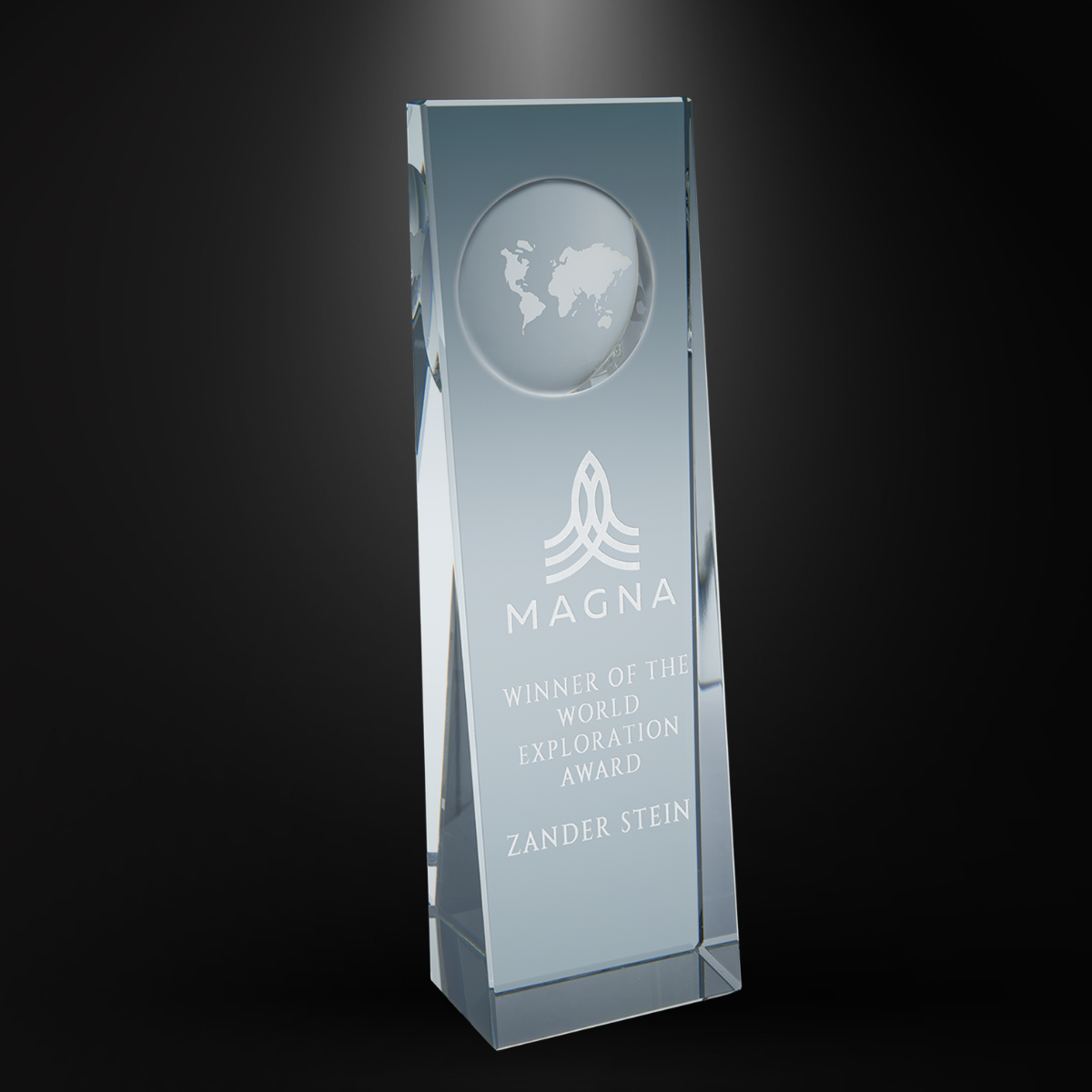 Clear Crystal Slant Front Rectangle with Engraved Globe