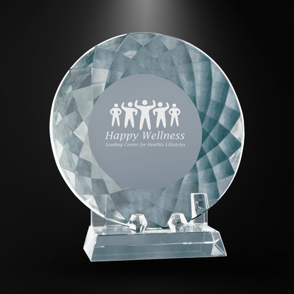 Crystal Round Bevald Standing Plate with Rectangle Base