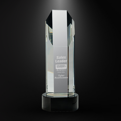 Octagon Slant-Top Crystal on Black Round Pedestal Base