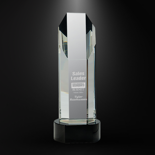 Octagon Slant-Top Crystal on Black Round Pedestal Base