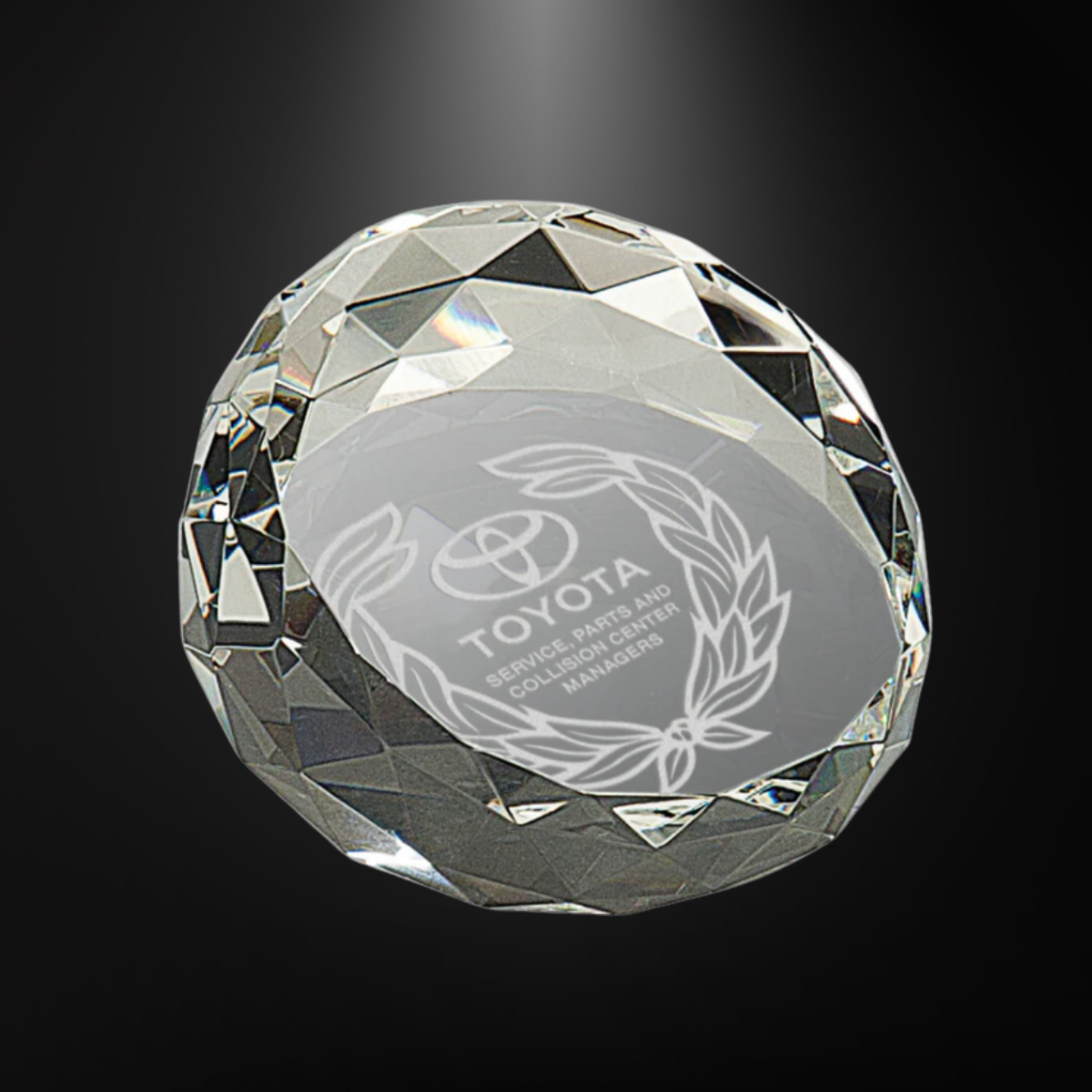 Crystal Clear Round Bevald Slanted Paperweight