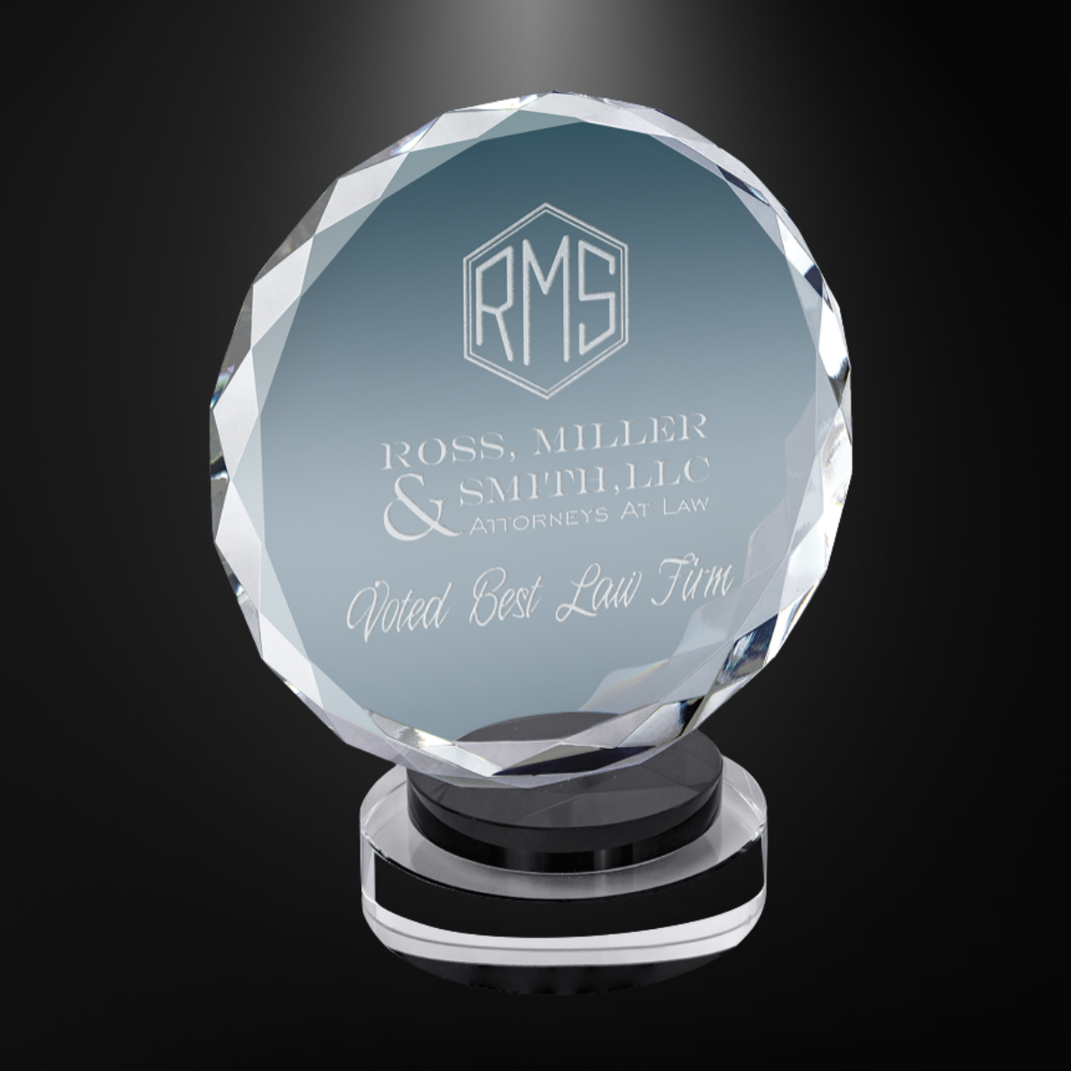 Crystal Round Facet on Black & Clear Round Base