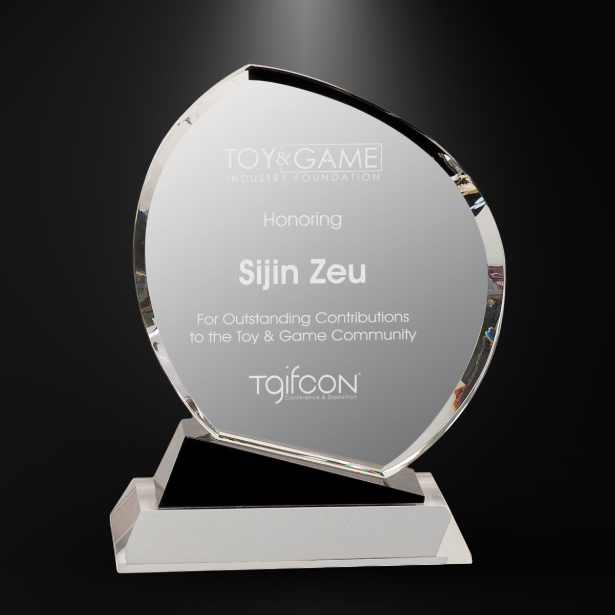 Crystal Oblong Standing on Slanted Black & Crystal Base