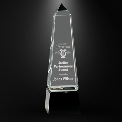 Obelisk Crystal on Black Pedestal Base