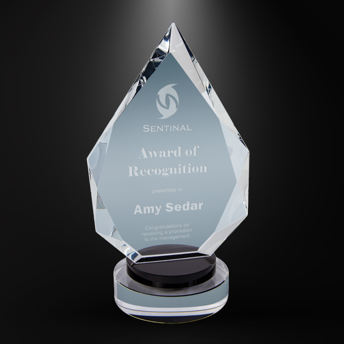 Diamond Crystal on Black & Clear Round Base