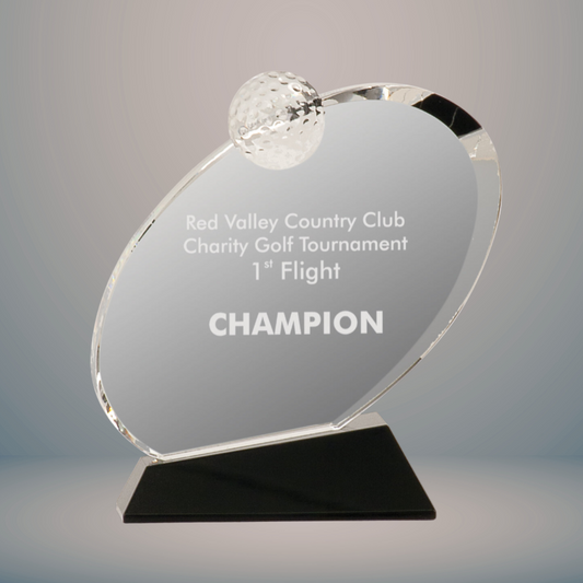 7 1/4" Clear Crystal Oblong Golf Award on Black Crystal Base