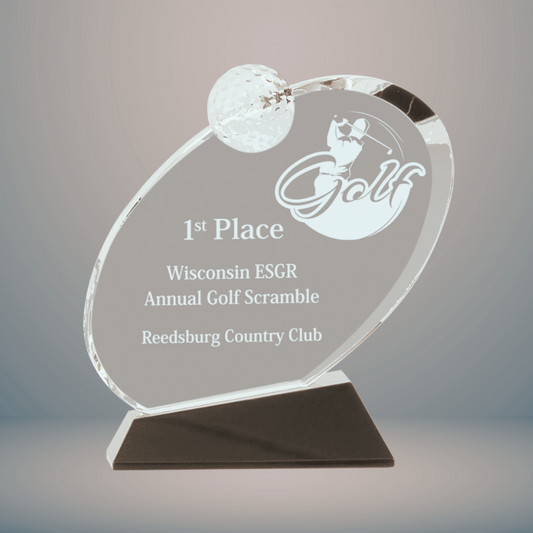 6 1/2" Clear Crystal Oblong Golf Award on Black Crystal Base