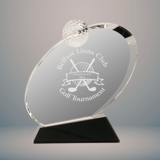 6"Clear Crystal Oblong Golf Award on Black Crystal Base
