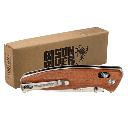 Bison River Folding Knife Wood with Button Lock