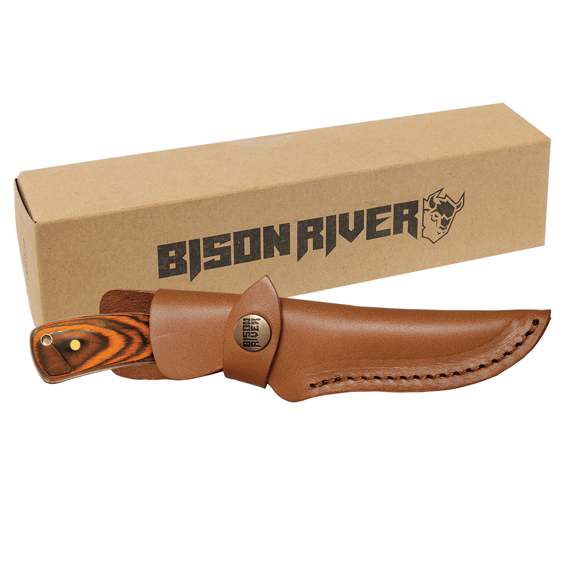Bison River Knife with Wood Fixed Blade and Leather Sheath