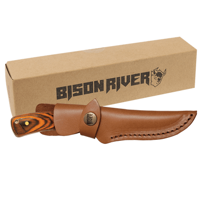 Bison River Knife with Wood Fixed Blade and Leather Sheath