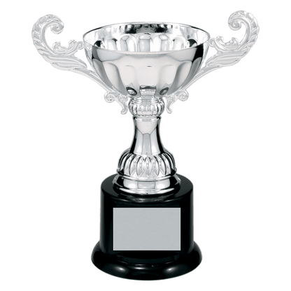 6 1/2" Silver Completed Metal Cup Trophy on Plastic Base